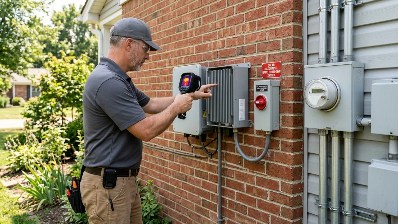 Figure 2: Home inspector performing thermal diagnostic scan on exterior solar inverter and disconnect switch