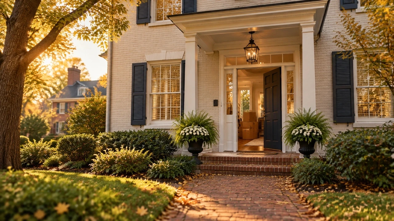 Front entrance and porch of an inherited classic brick home in Richmond VA