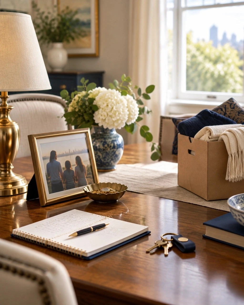 Figure 1: Estate documents, family photos, and packing boxes during inherited home preparation in Richmond VA