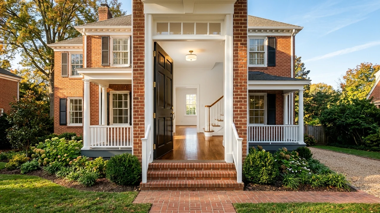 Richmond VA brick colonial home with open front door ready for pre-closing final walk-through